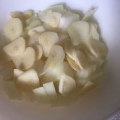 Diced onions and sliced garlic