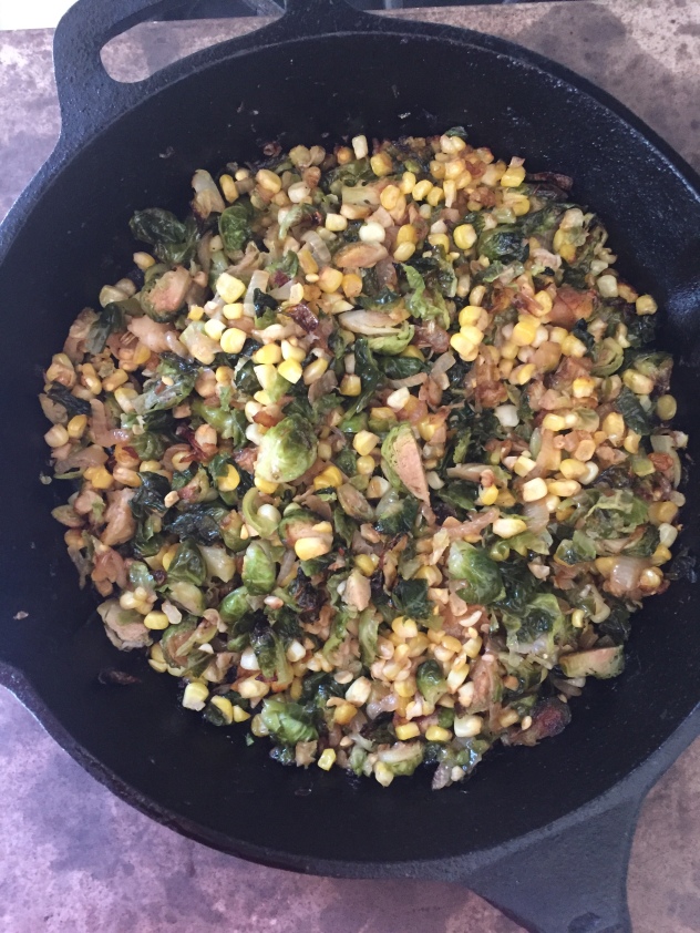 Caramelized Brussels Sprouts with Corn, via Eat the Vegan Rainbow